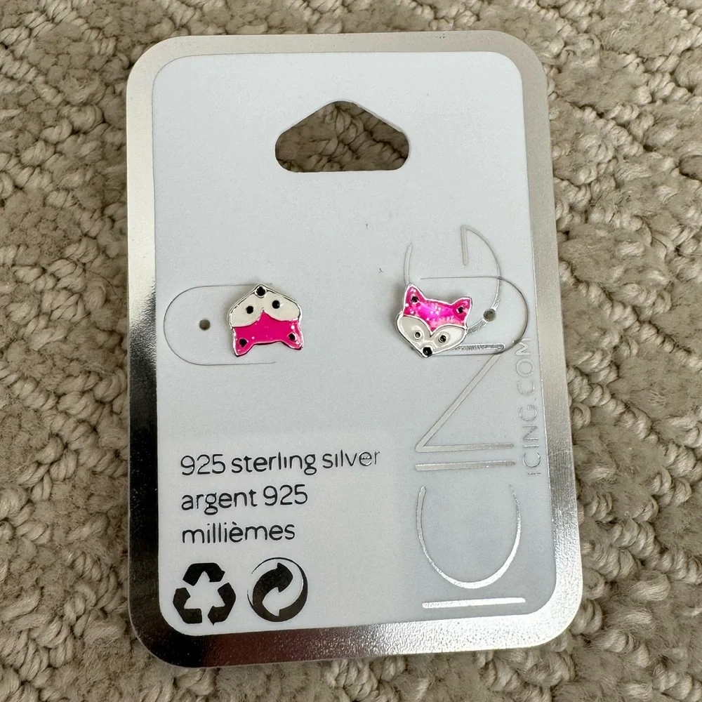 Icing sterling silver fox earrings